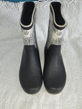 Tretorn Black Floral Mid-Calf Rain Boots Size 38